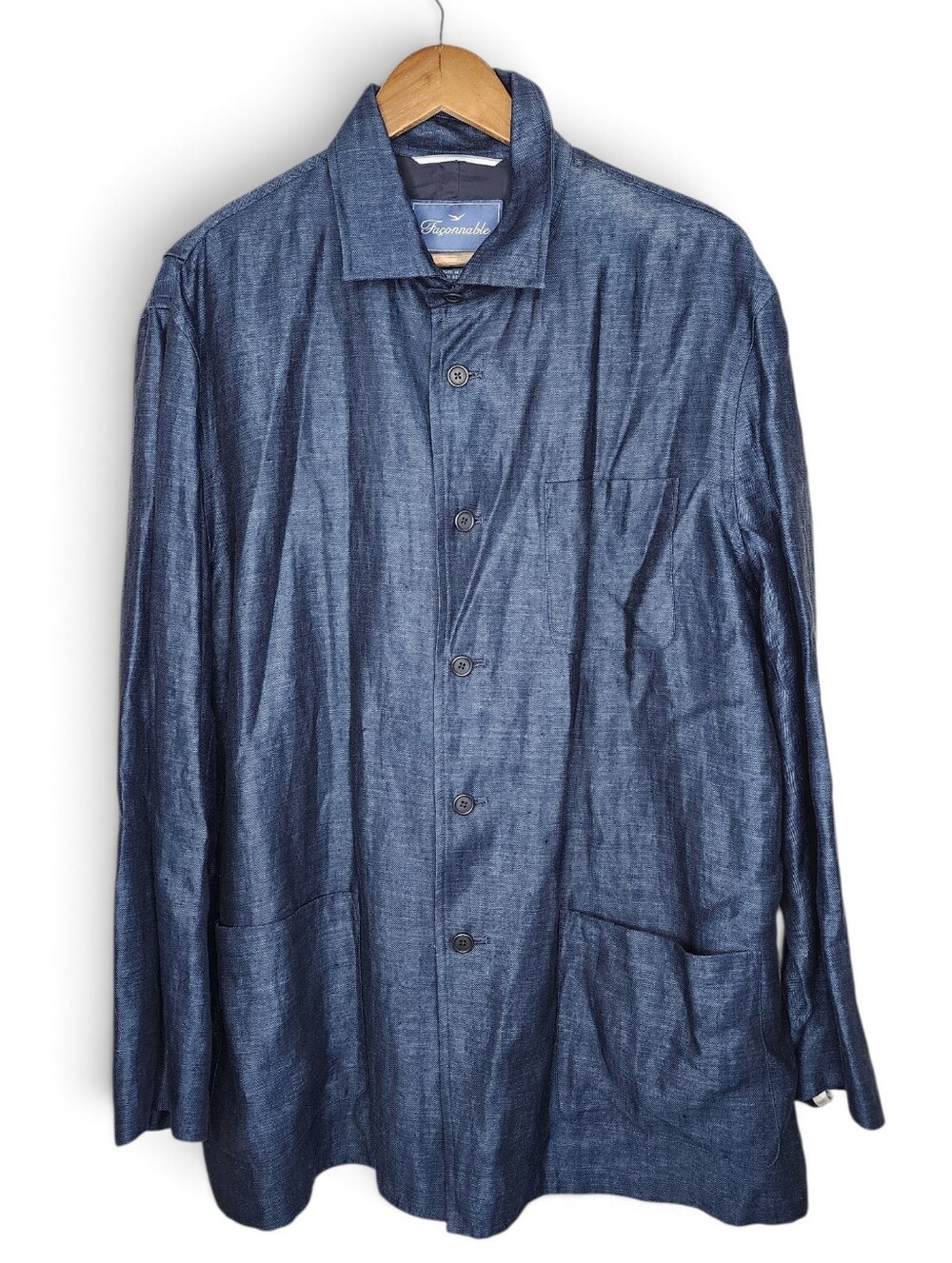 Faconnable Vintage 90s European Vacation Linen Chore Jacket in Blue Size XL